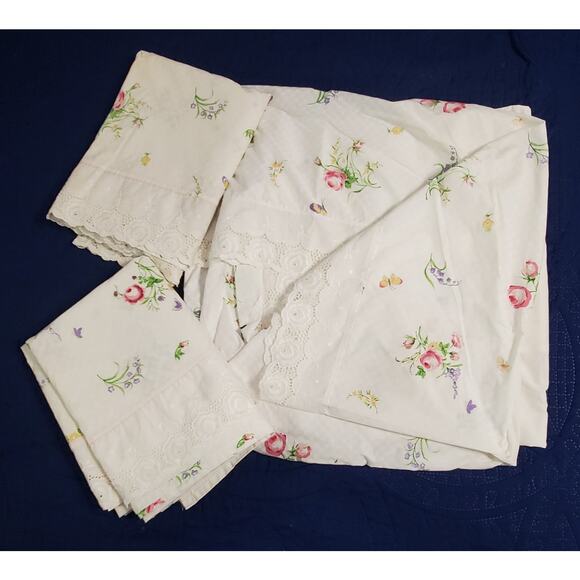 Vintage Martex Atelier Percale Sheets Twin 2 Flat 1 Bed Cover Floral No Iron - Picture 1 of 14